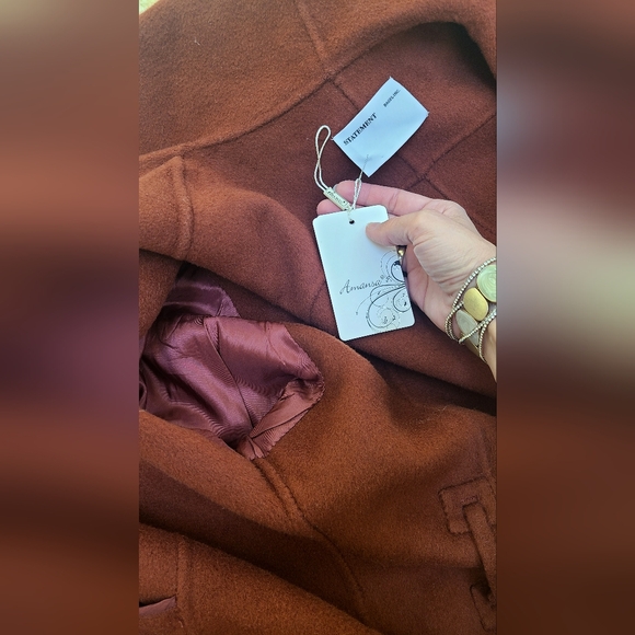 NWT 90% Wool Elegant Hooded Rust Red/Brown Belted Oversize Coat - Picture 8 of 9